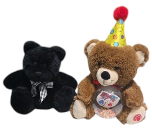 Lot of 2 Plush Teddy Bears  Animated Singing Birthday Bear & Prestige Black Bear