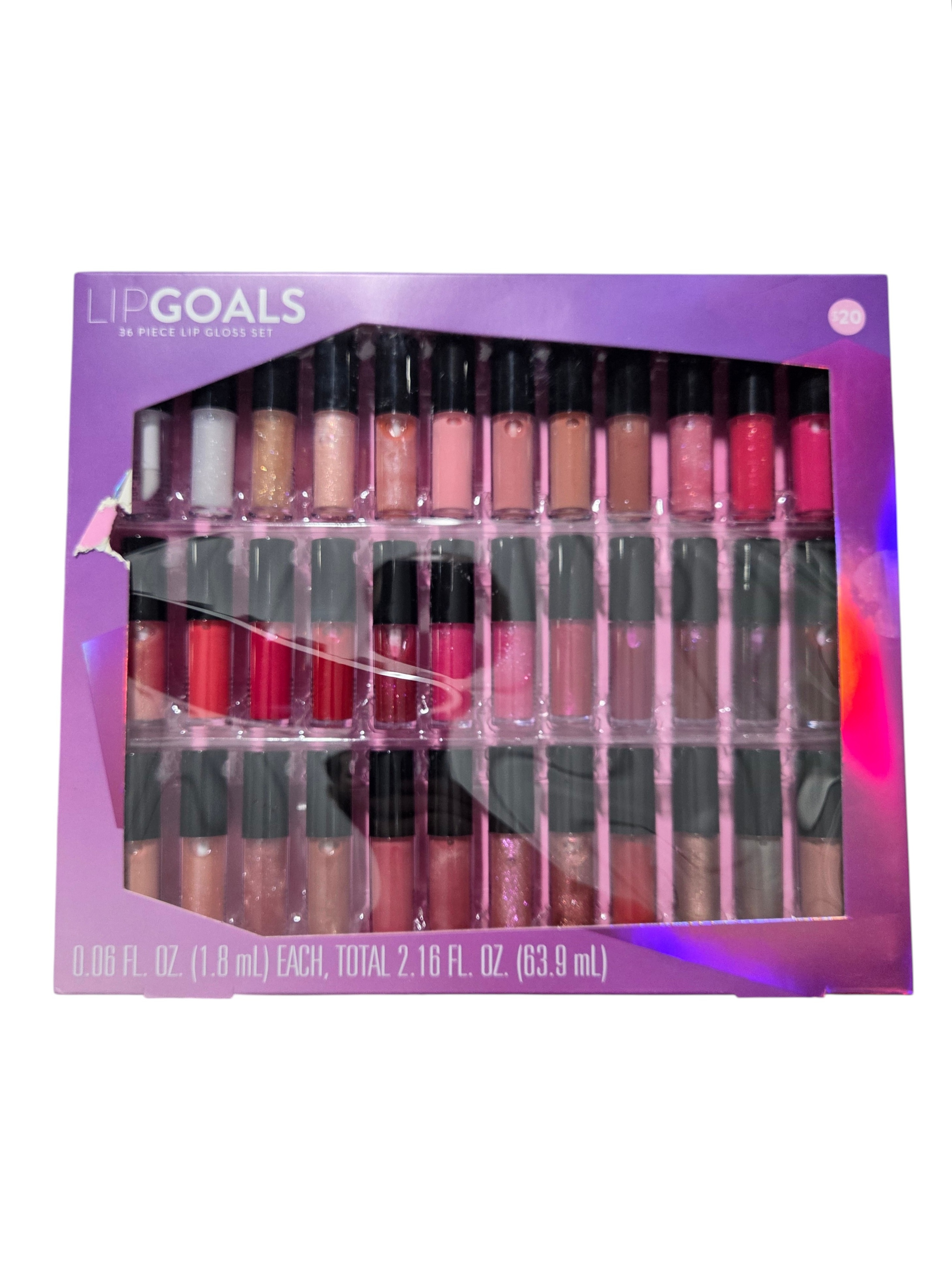 Lip Goals 36-Piece Lip Gloss Set, PinkRedNudeGlitter Shades