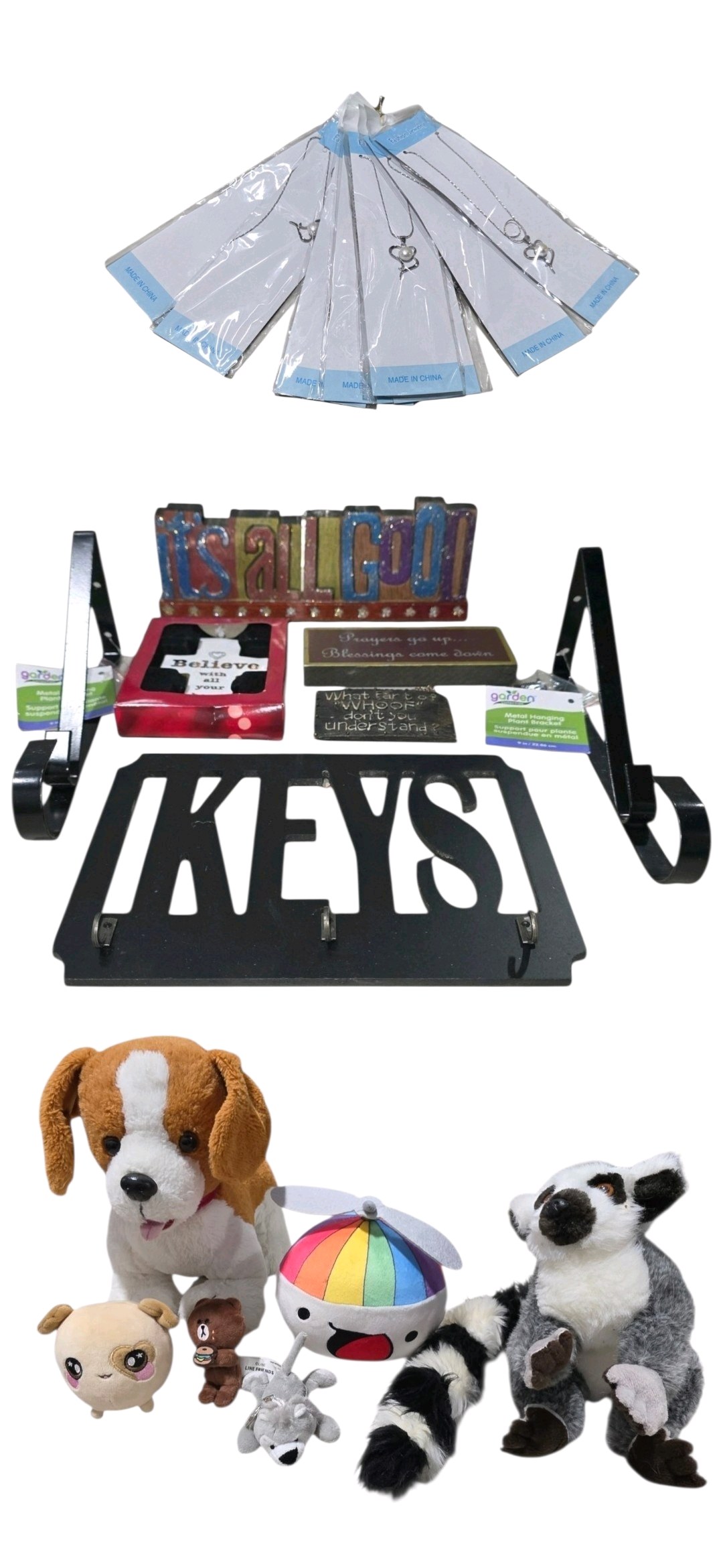 Mixed Wall Decor, Plush Toy & Necklace Lot with Faith Signs, Stuffed Animals & Silver-Tone Jewelry
