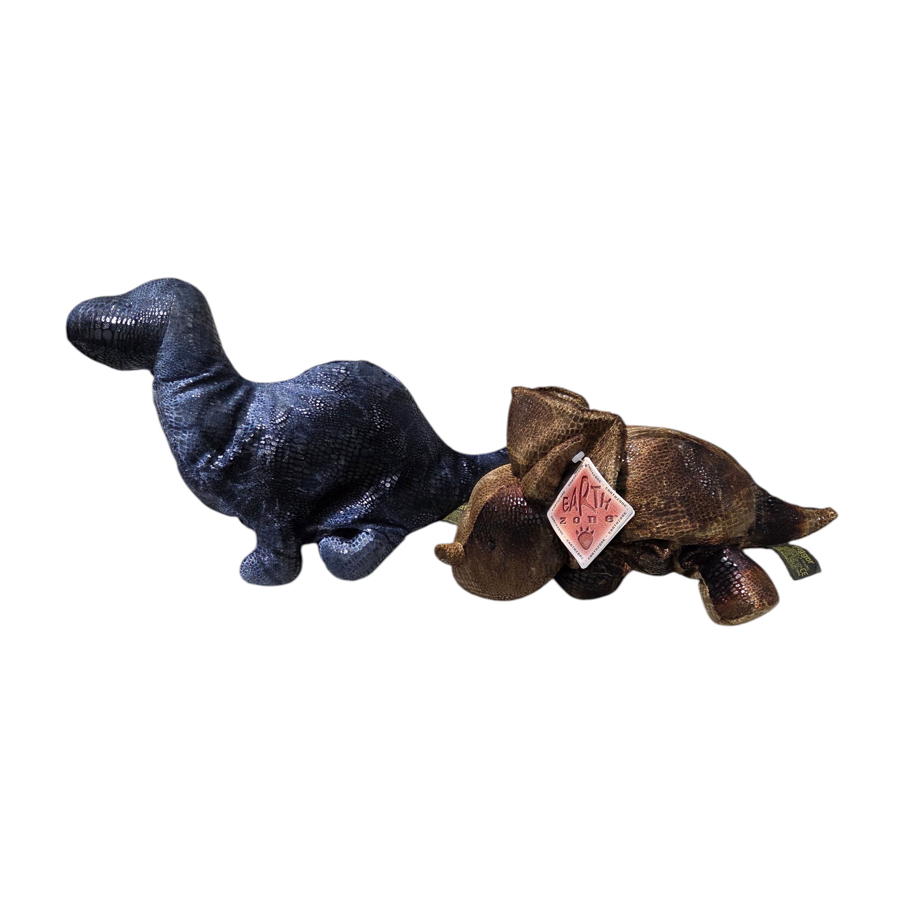 Earthzone Dinosaur Plush Lot - Blue & Brown Metallic Triceratops Style Toys