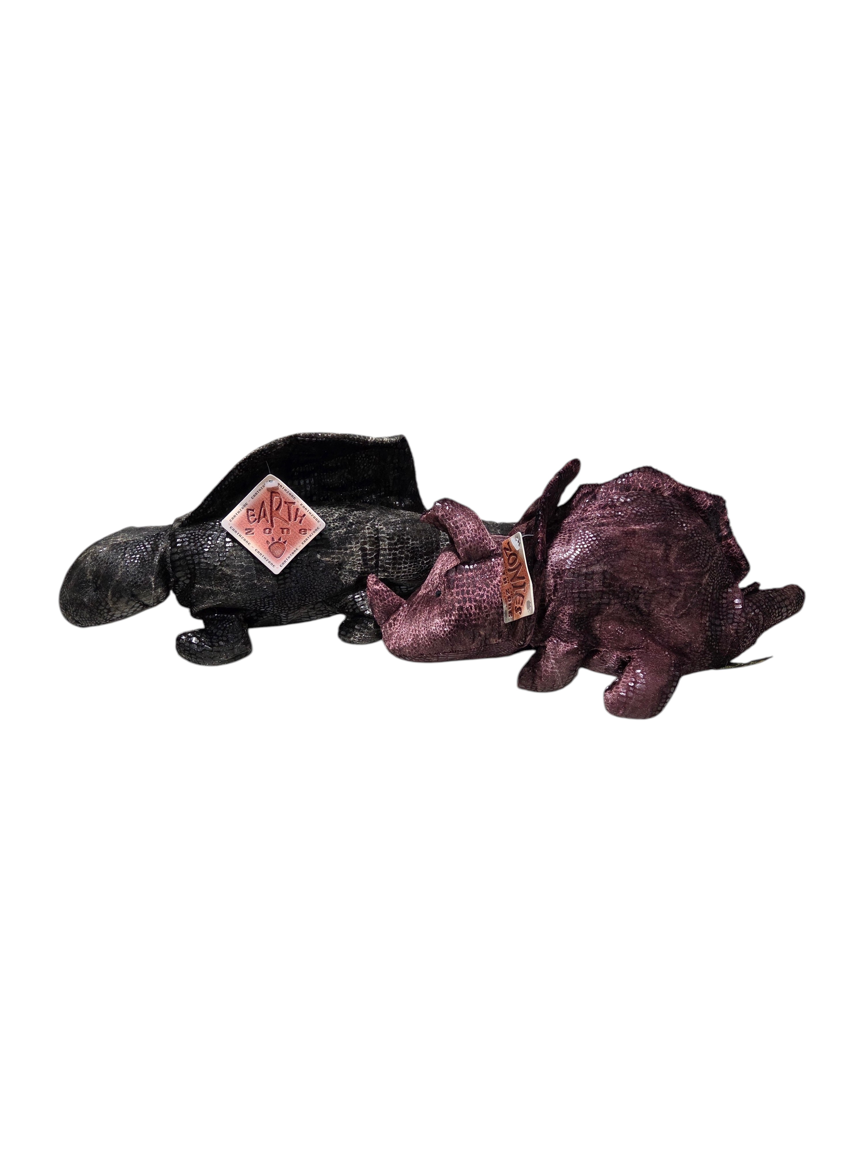 Earthzone & Zovies Dinosaur Plush Lot - Metallic Dimetrodon & Triceratops