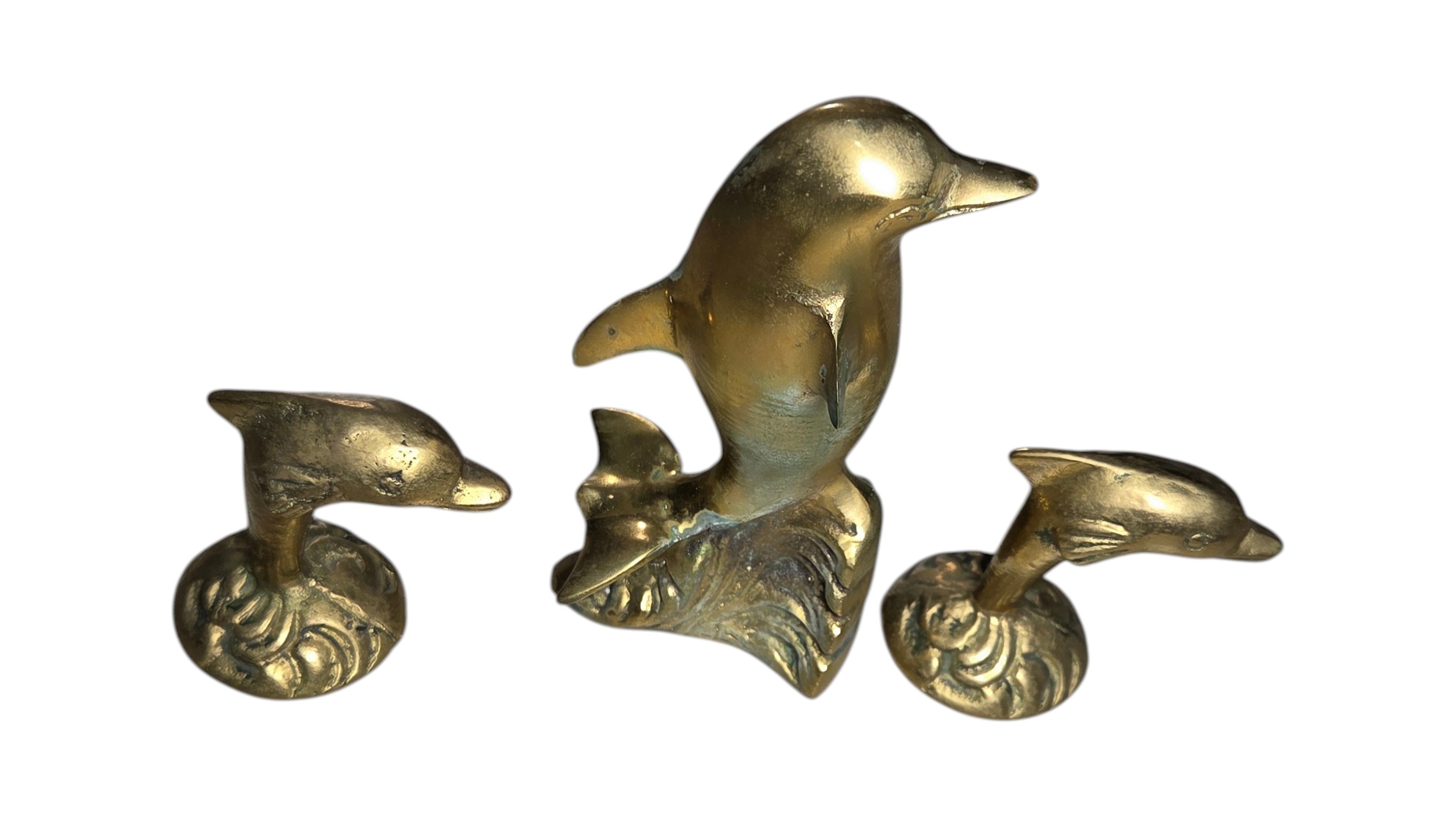 Brass Dolphin  Sea Life Figurine Set - 3 Pieces