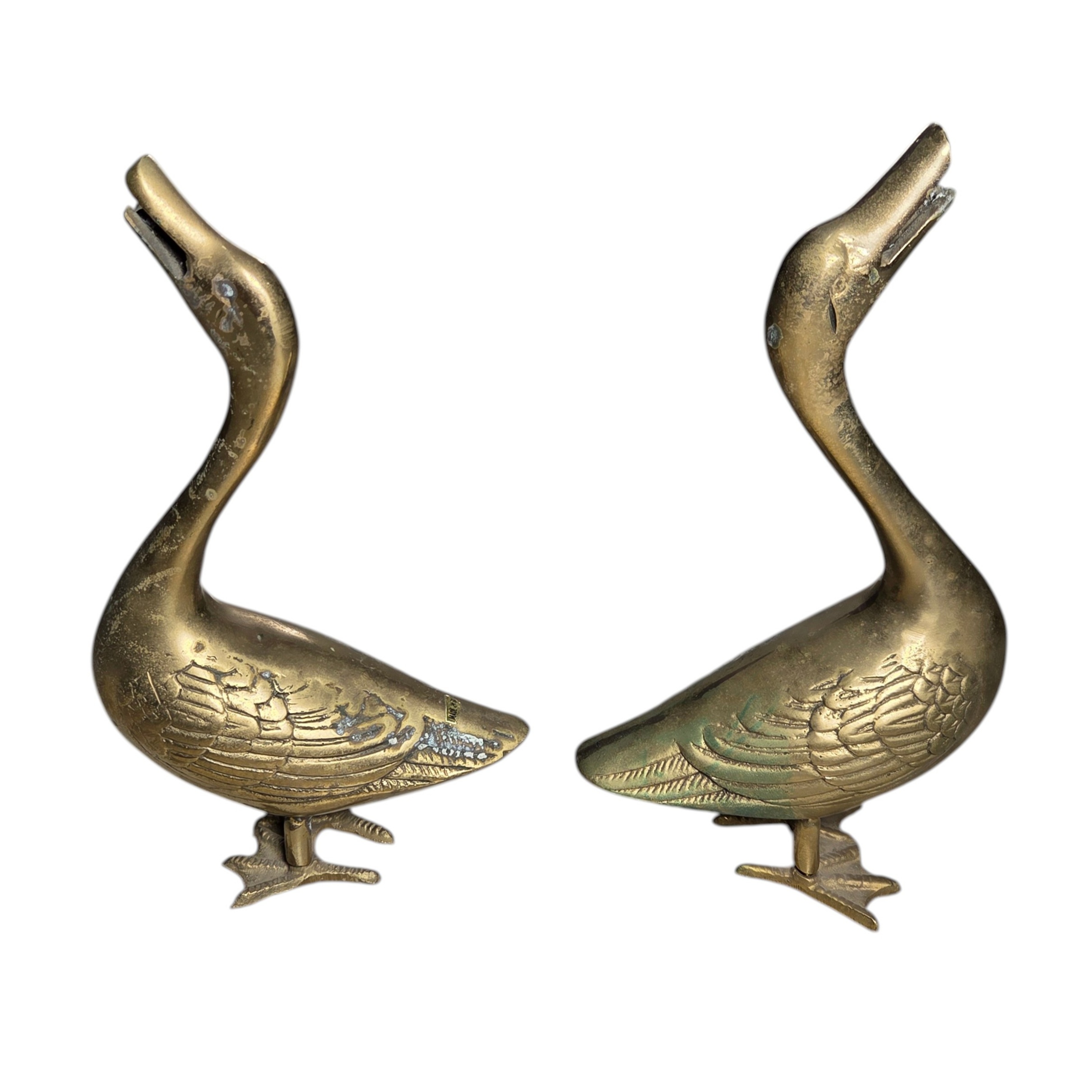 Pair of Brass Goose  Duck Figurines - Vintage Brass Bird Decor
