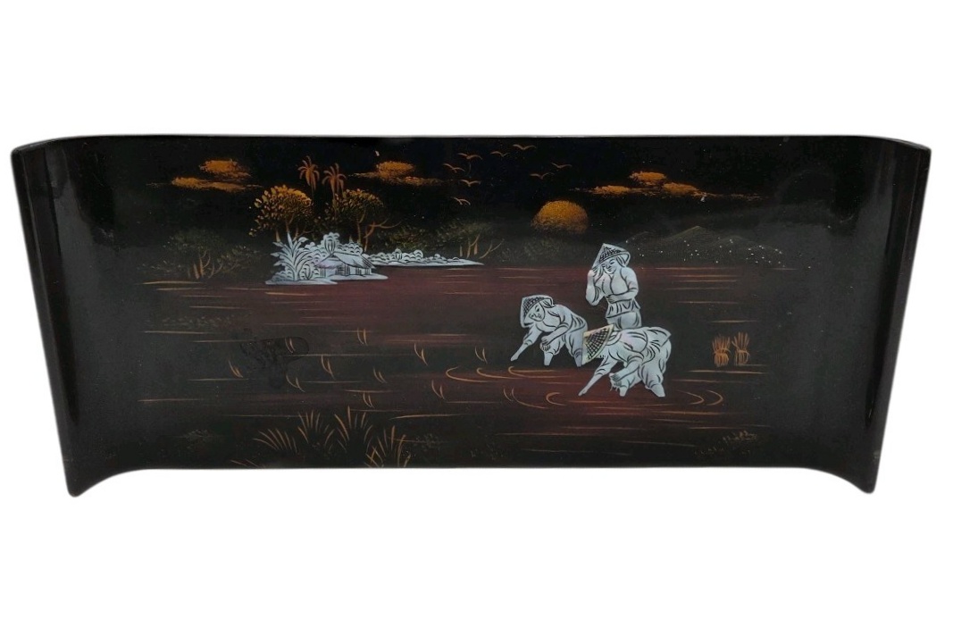 Minh Phuong Vietnamese Lacquerware Tray 6X13 Mother-of-Pearl Inlay Handcrafted