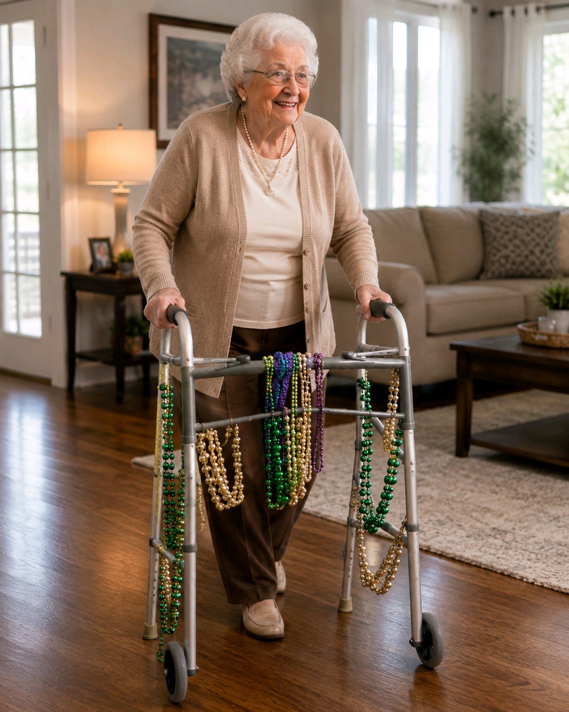 Medline Folding Walker With Wheels and Beaded Necklaces