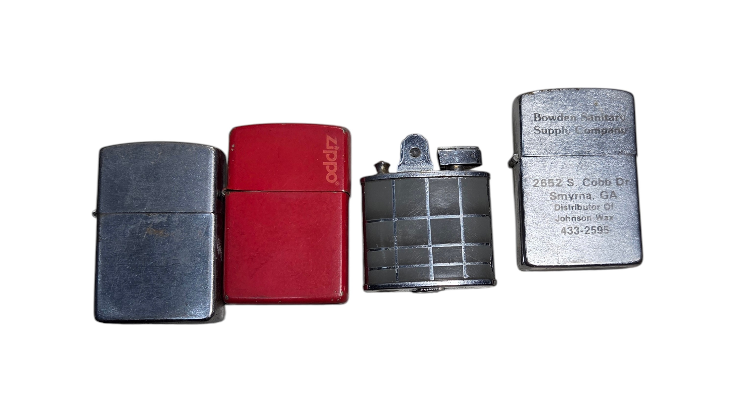 Lot of 4 Vintage Pocket Lighters  Zippo, Advertising & Mini Lighter