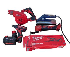Milwaukee M18/M12 Tool Lot With Batteries, Multi-Tool, Screwdriver, Blower & Roberts Cool Shield Iron