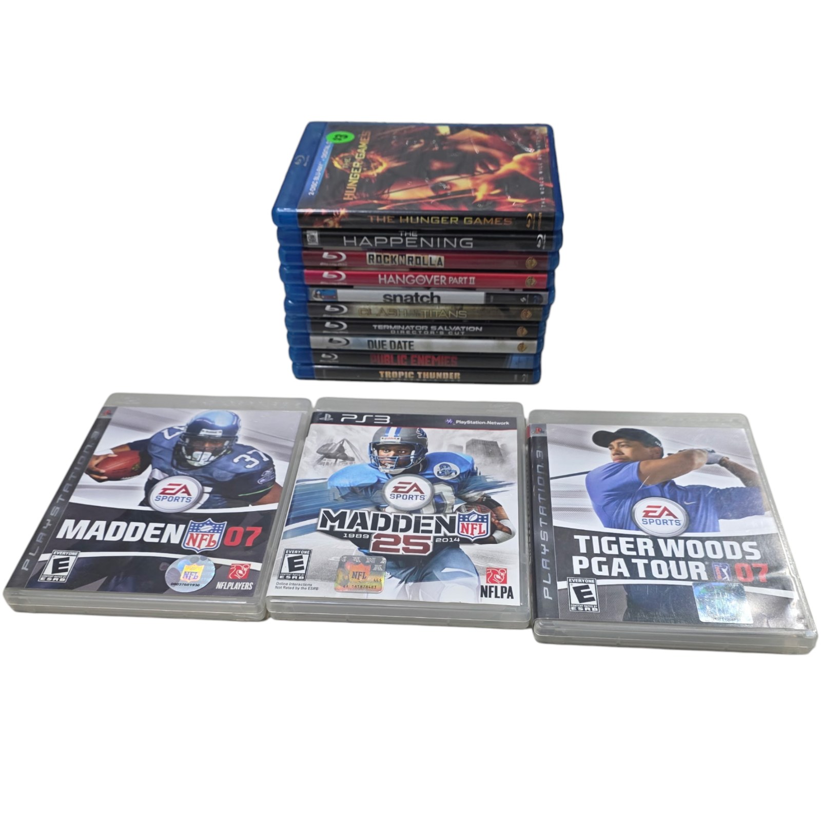 Blu-Ray Movie Lot with PS3 Games  Hunger Games, Hangover Part II, Madden, Tiger Woods
