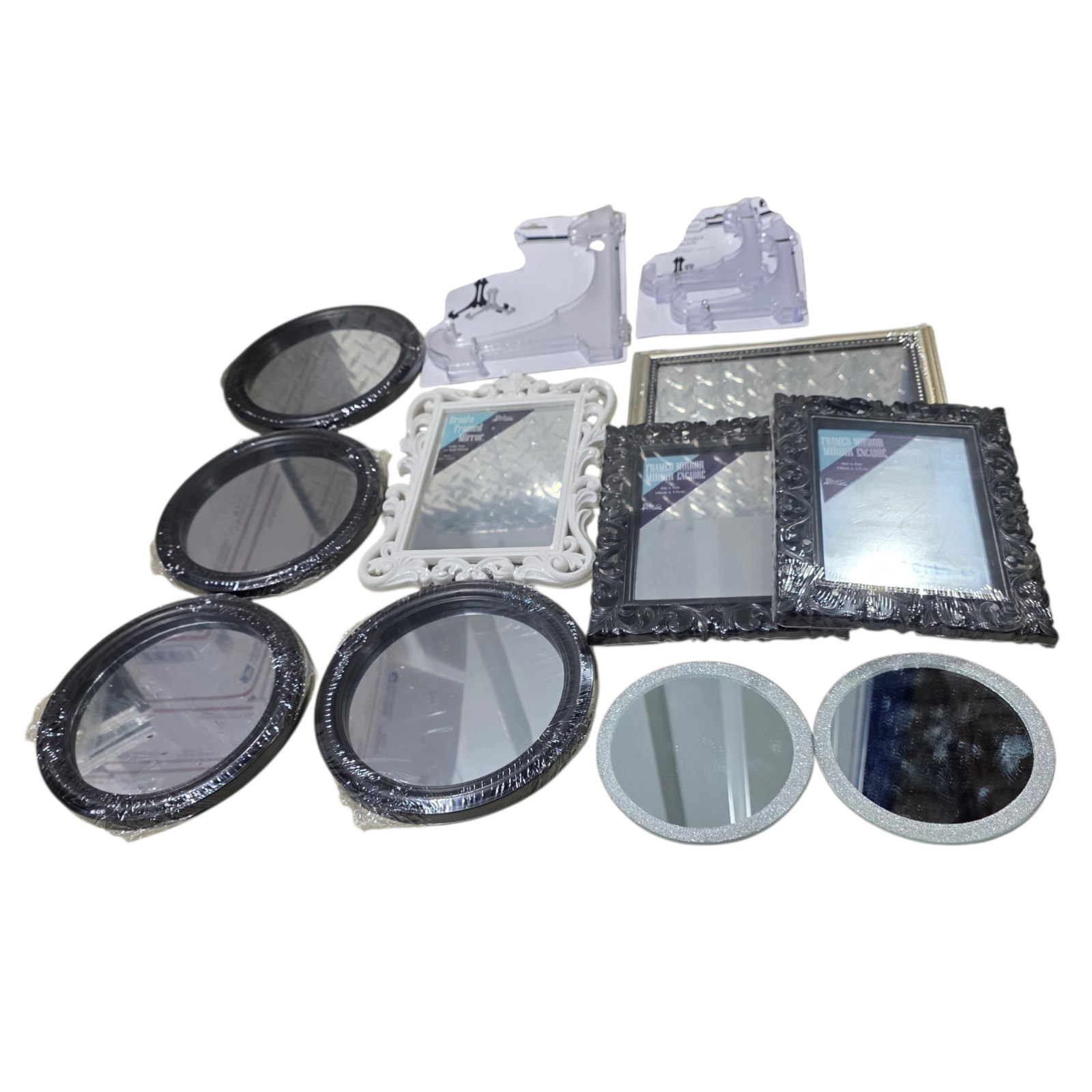 Mixed Decorative Mirror Lot  Round, Square and Framed Wall Mirrors