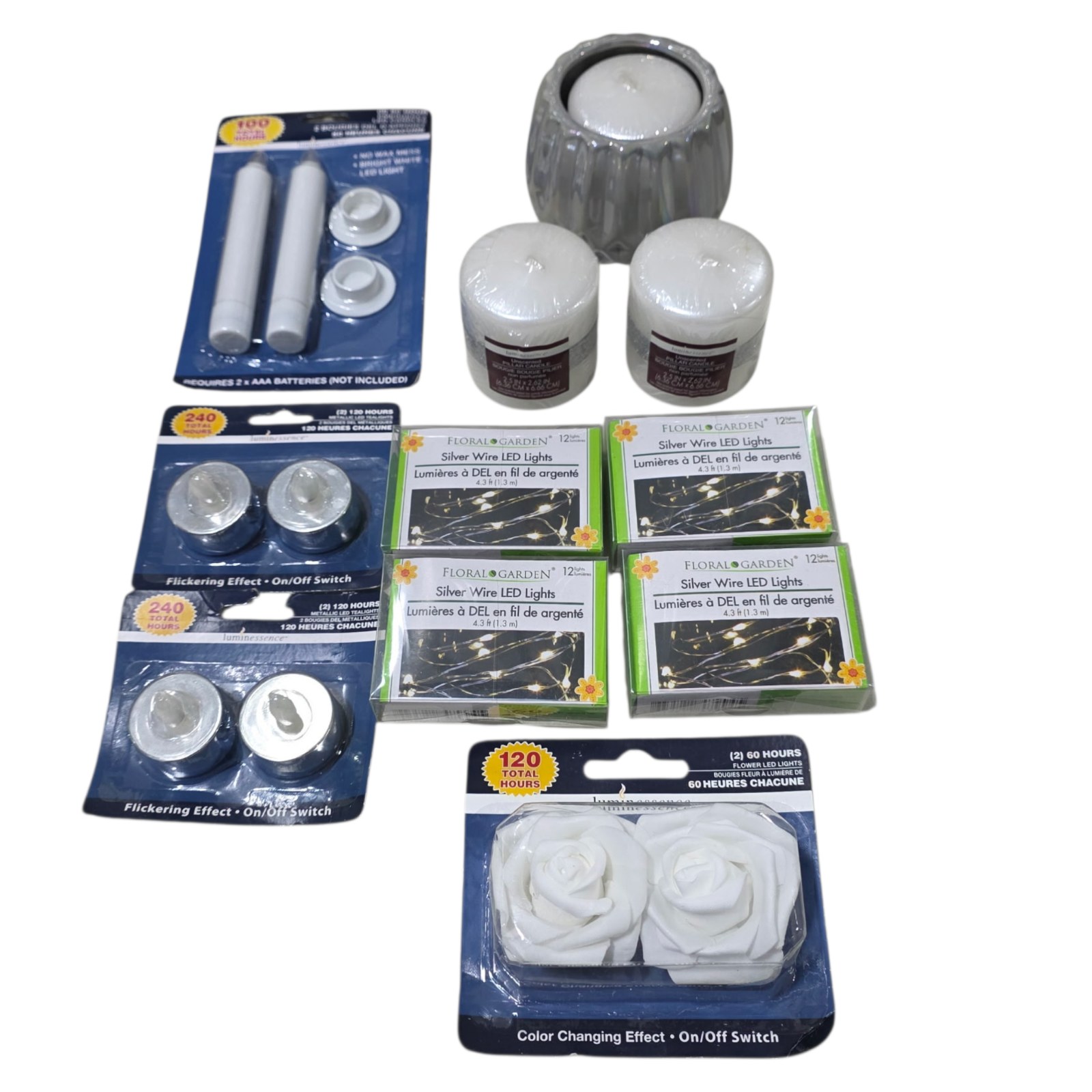 Mixed Candle and LED Light Lot  Flameless Candles, Wine LED Lights, Tea Lights and Decorative Candle Holders