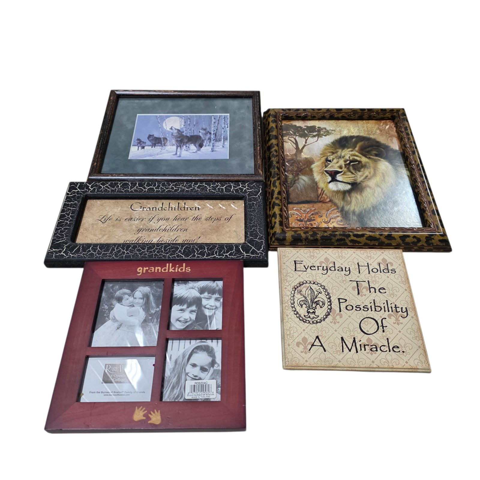 Mixed Wall Decor Lot  Grandkids Picture Frame, Lion Art, Horse Print, Inspirational Signs