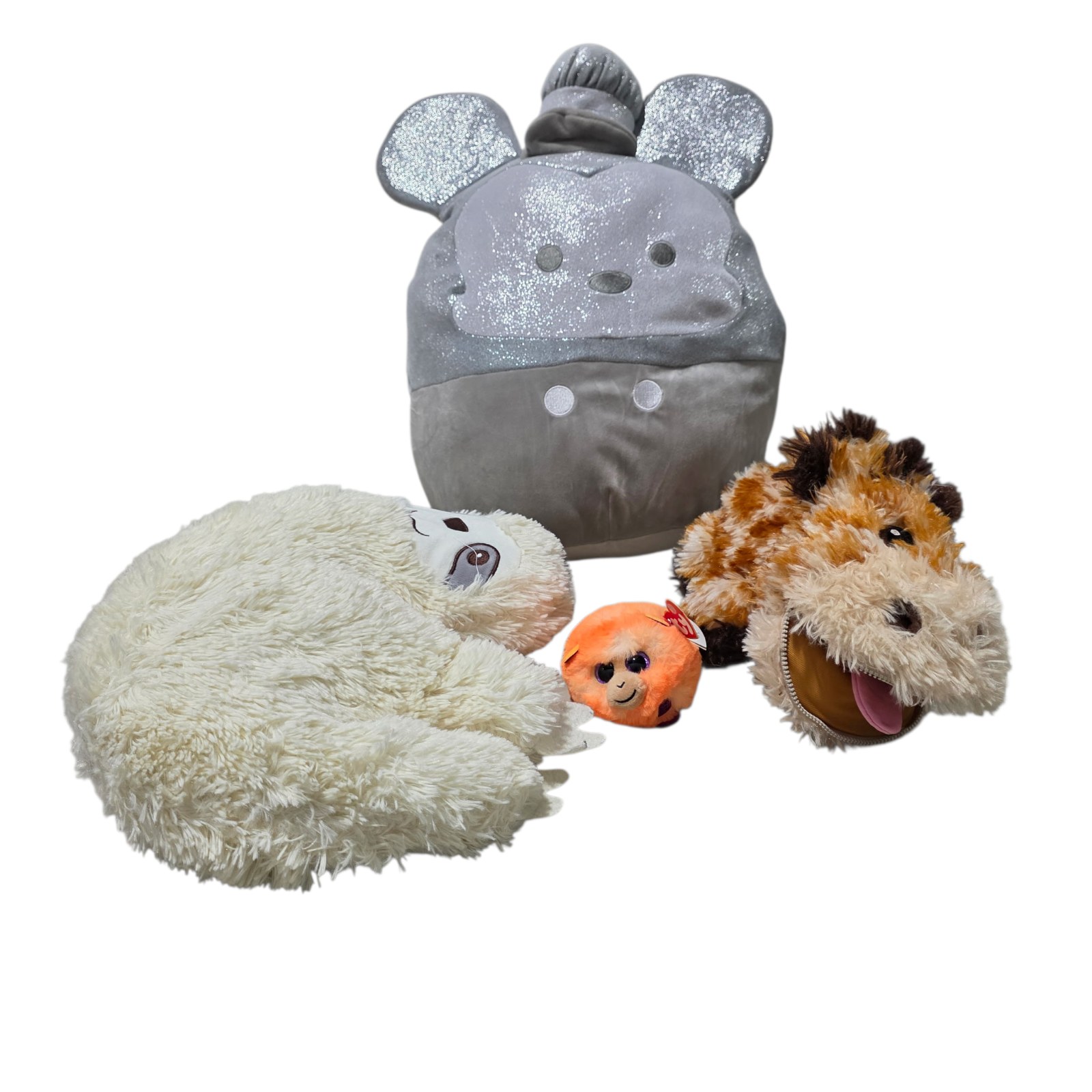 Plush Toy Lot with Squishmallows, TY Coconut Monkey, Sloth & Stuffed Animals