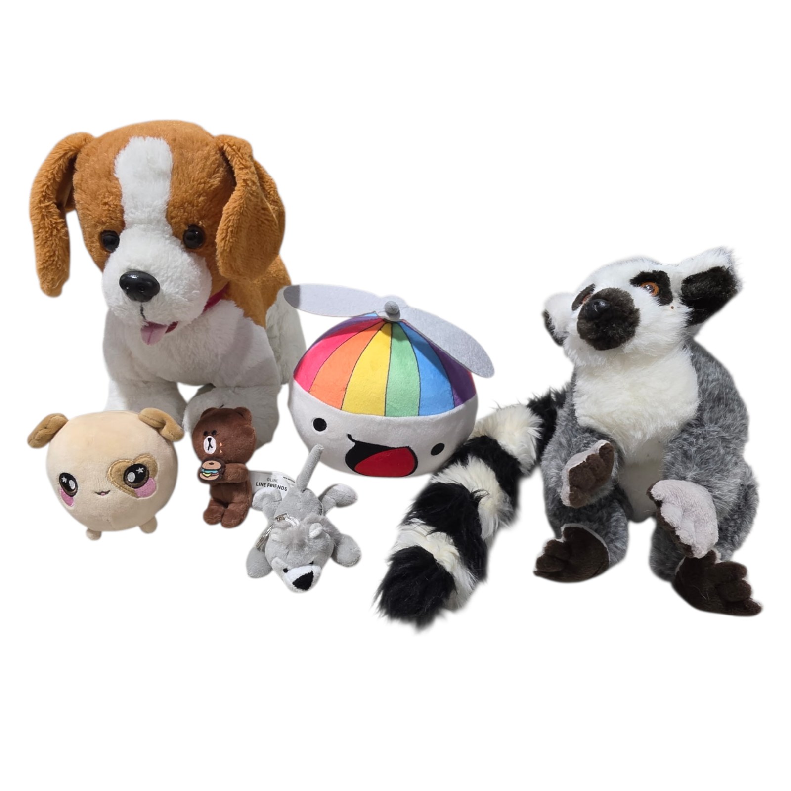 Mixed Plush Toy Lot with Dog, Lemurs, Teddy Bear & Small Stuffed Animals