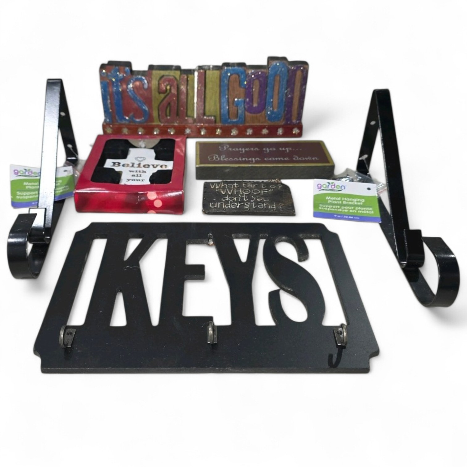 Mixed Wall Decor & Key Holder Lot with Believe, Blessings & Faith Signs