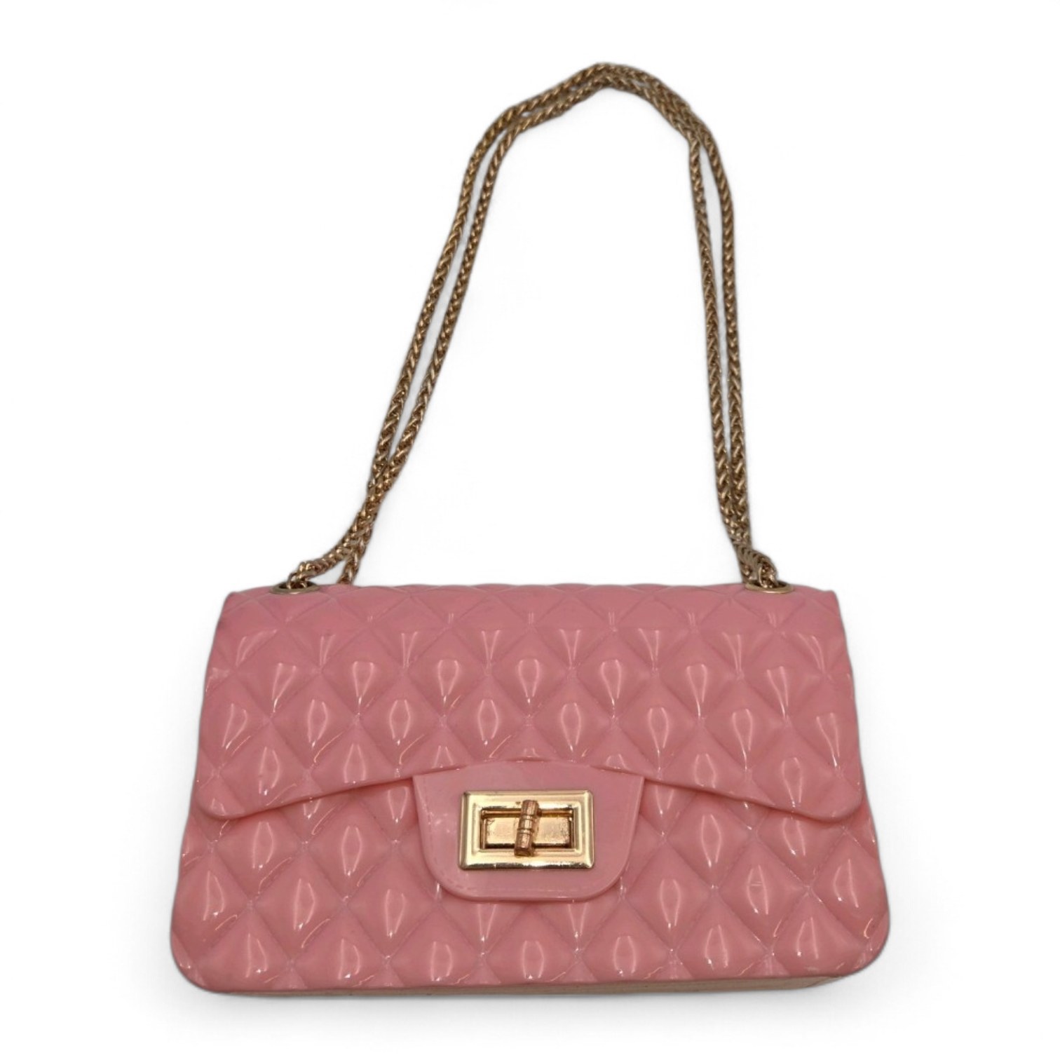 Pink Quilted Chain Strap Shoulder Bag with Gold-Tone Hardware