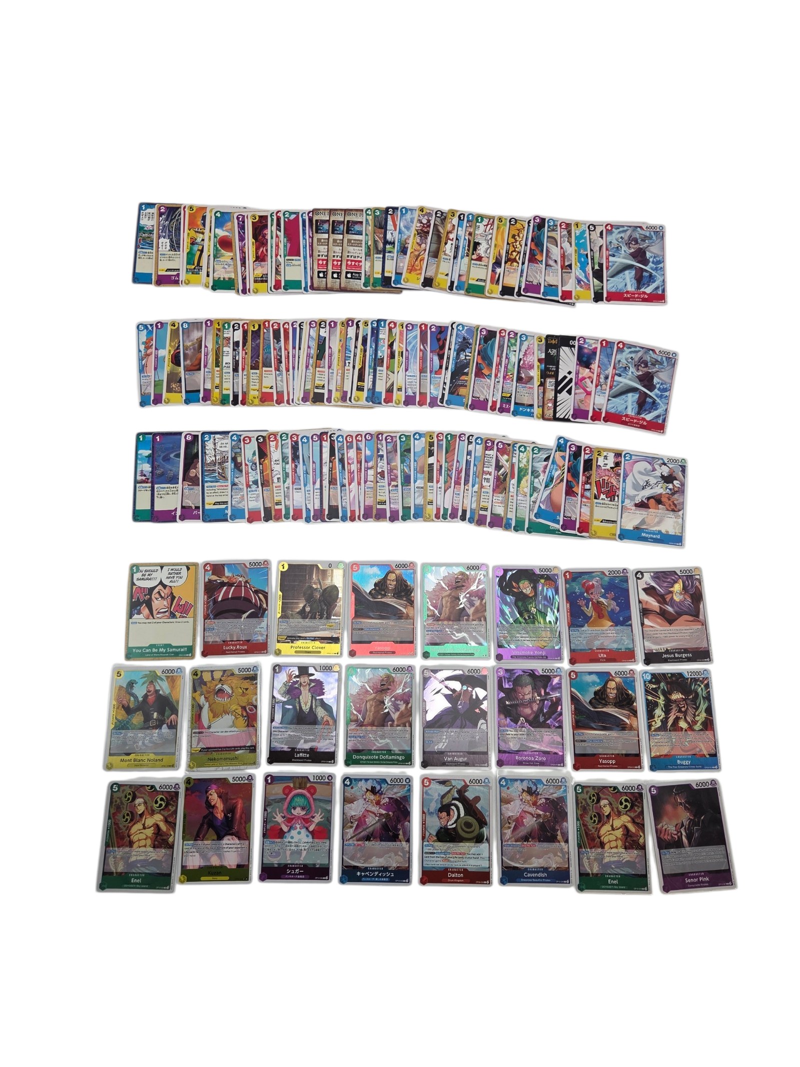 One Piece Card Game Lot With Enel, Buggy, Uta, Doflamingo, Cavendish, Laffitte & More