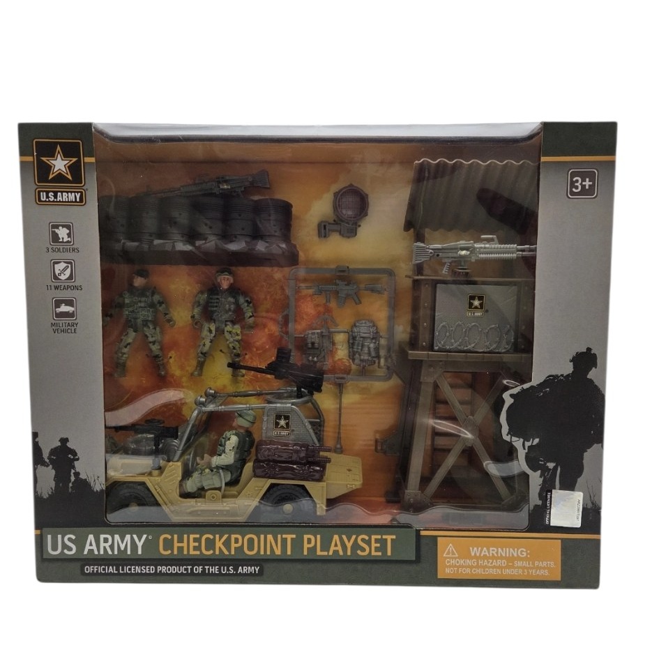 US Army Checkpoint Toy Playset WatchtowerVehicleSoldiersWeapons