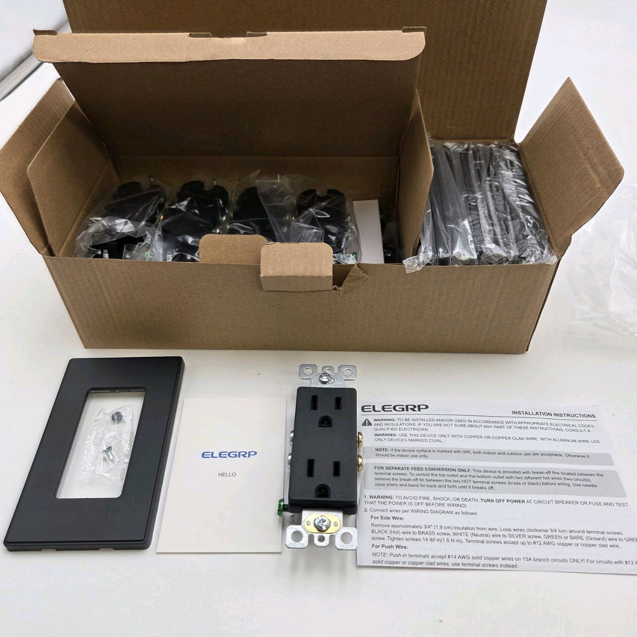 ELEGRP Decorator Wall Receptacle Outlets 15 Amp Matte Black 10 Pack