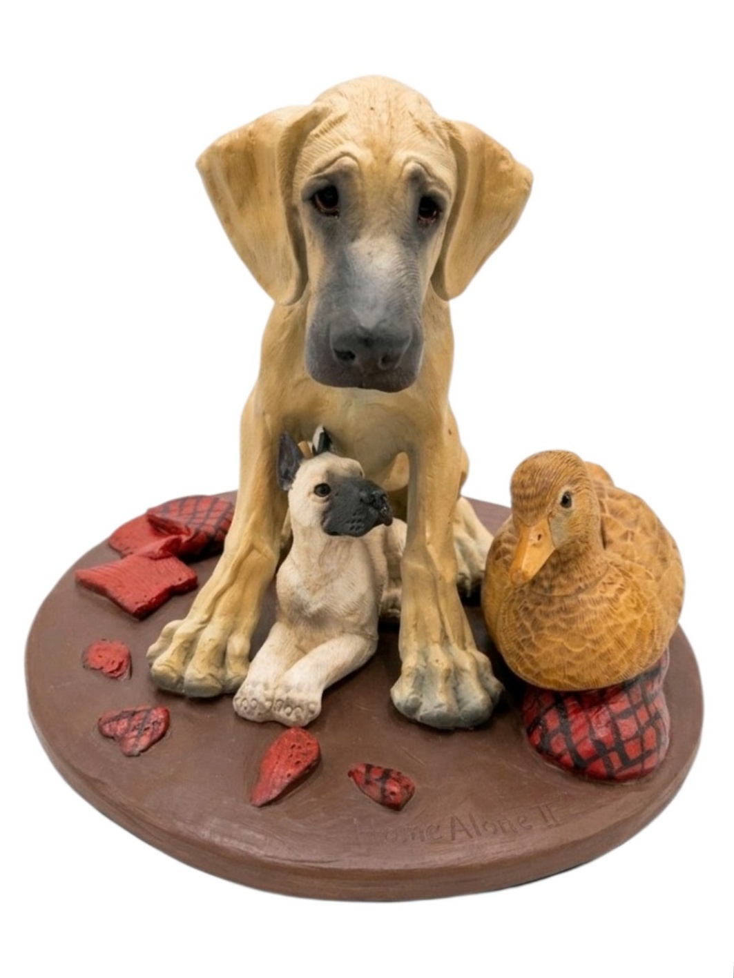 Great Dane Decor Lot Large Seated Dog Figurine, Small Dog Figure, Signed Duck Carving