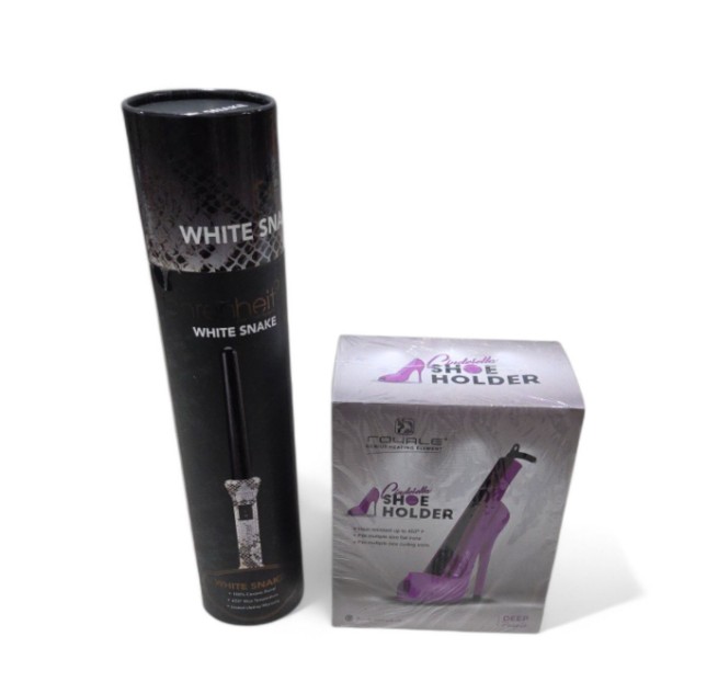 White Snake Curling Iron and Cinderella FlatCurling Iron Shoe Holder