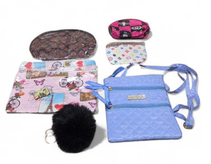 Mixed Purse and Wallet Lot - Crossbody Bag, Coin Pouches and Keychain