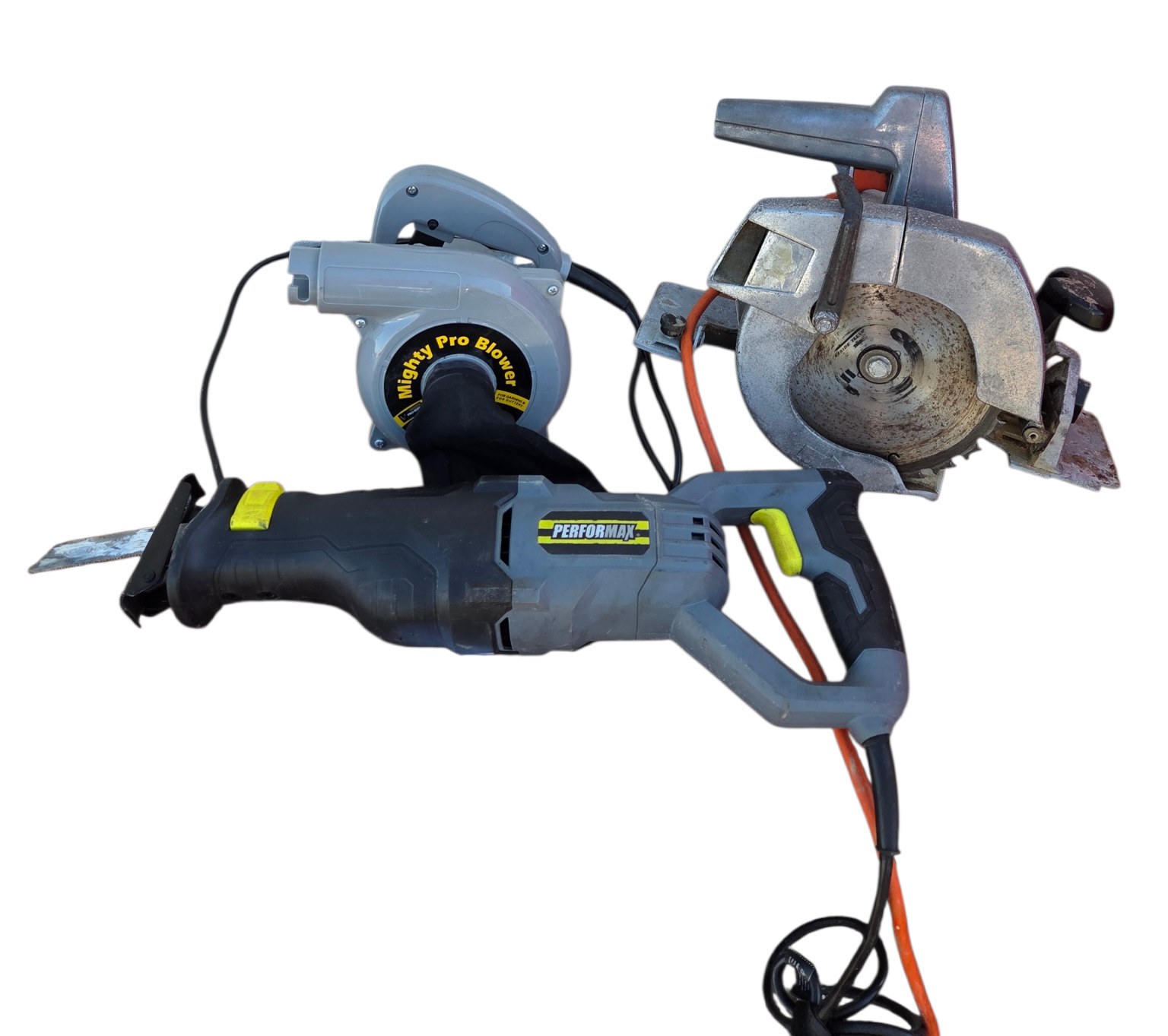 Corded Tool Lot With Black & Decker Saw, Performax Reciprocating Saw & Mighty Pro Blower