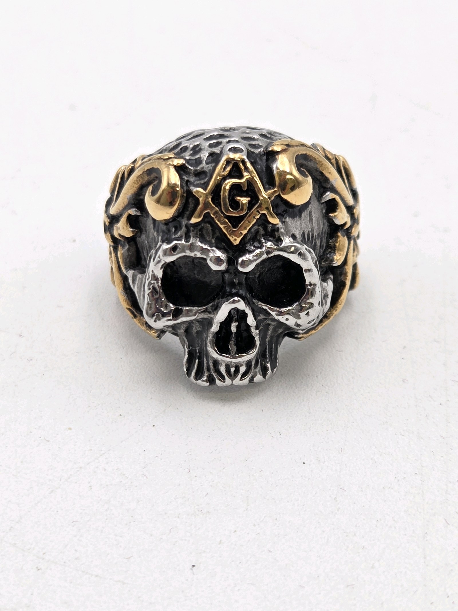 Masonic Skull Ring with Gold-Tone Accent Design