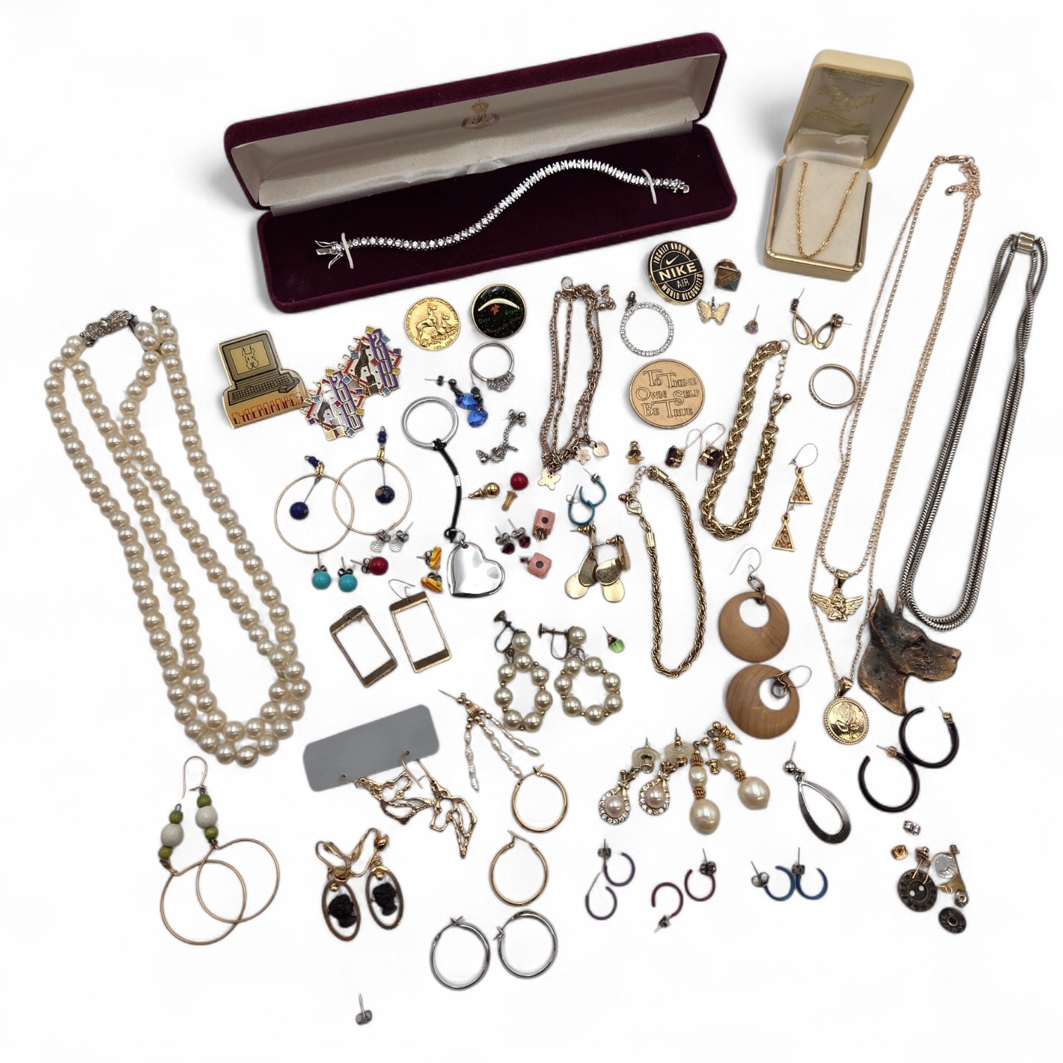 Large Mixed Jewelry Lot With Necklaces, Bracelets, Earrings, Pins & Boxes