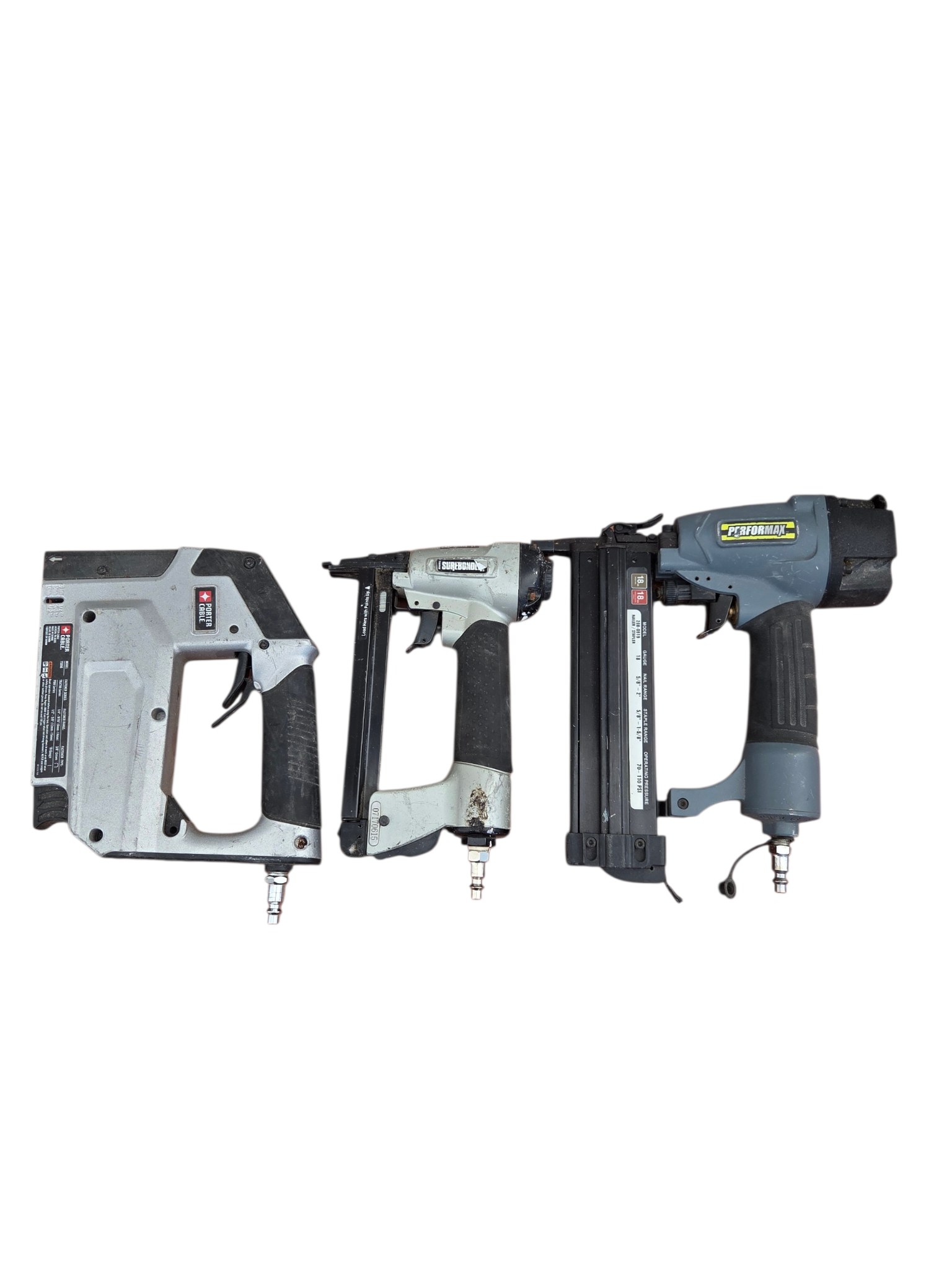 Pneumatic Nail Gun Lot  Porter-Cable, SUREBONDER and Performax 18-Gauge Brad NailerStaplers