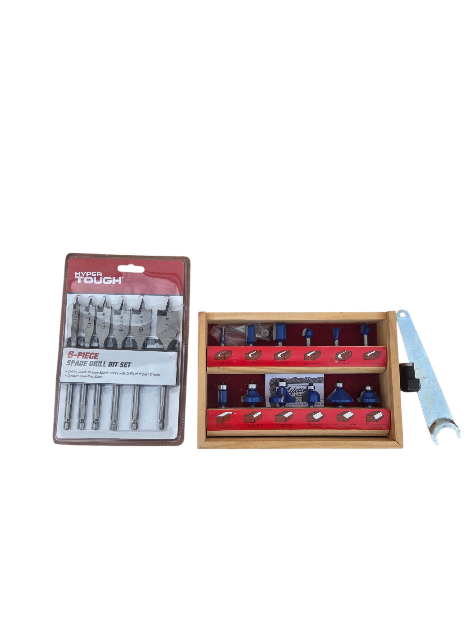Lifetime Carbide Router Bit Set with Hyper Tough 6-Piece Spade Drill Bit Set