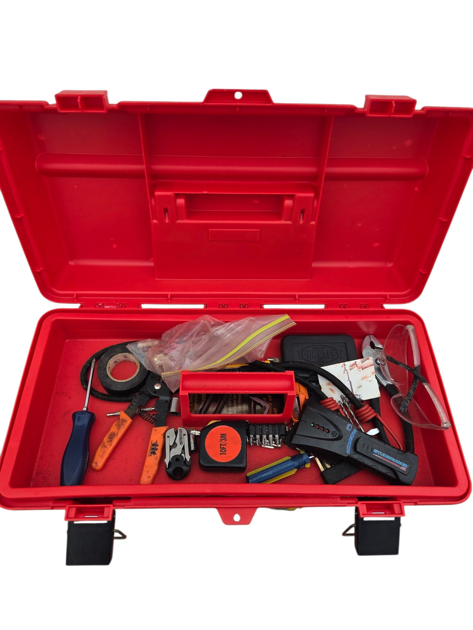 Red Tool Box with Gator Grip Socket Set, Drill Bit Sets and Mixed Hand Tools