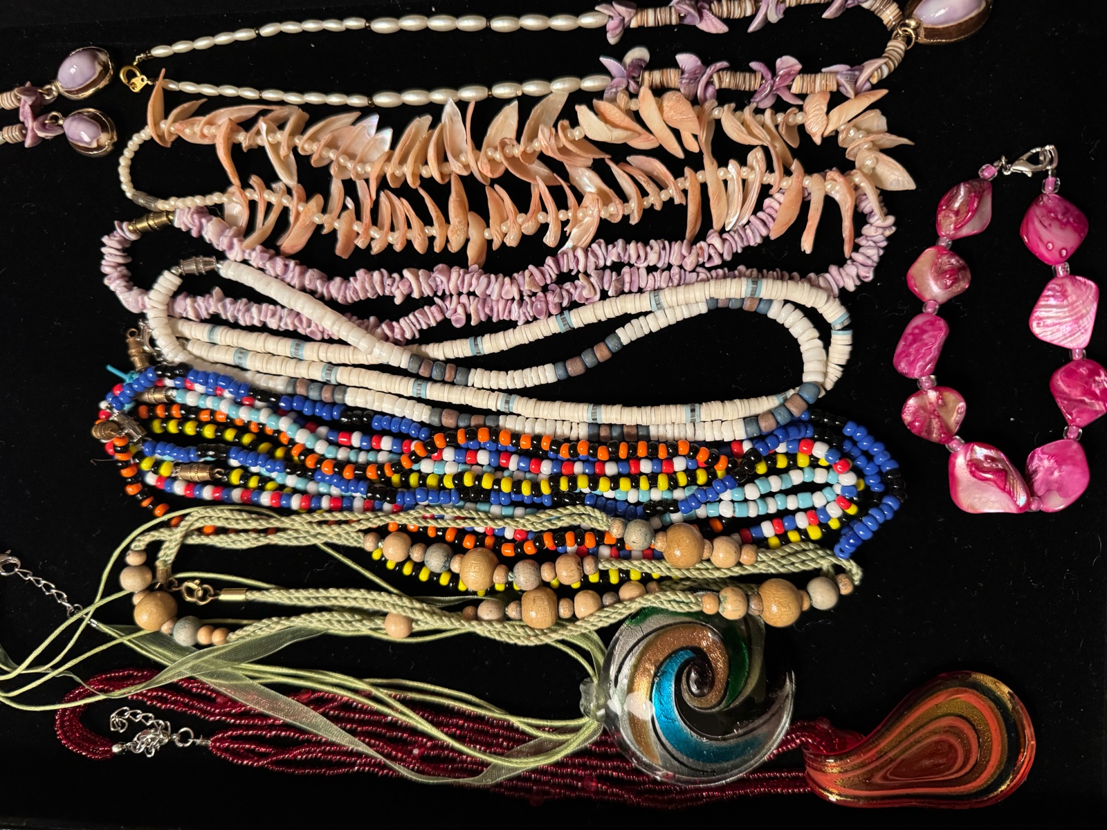 Shell and glass necklaces