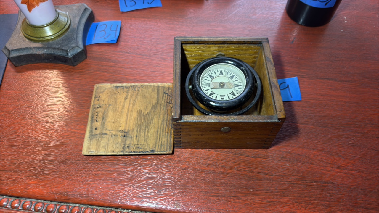 Antique Gimbaled Marine Compass in binnacle style box