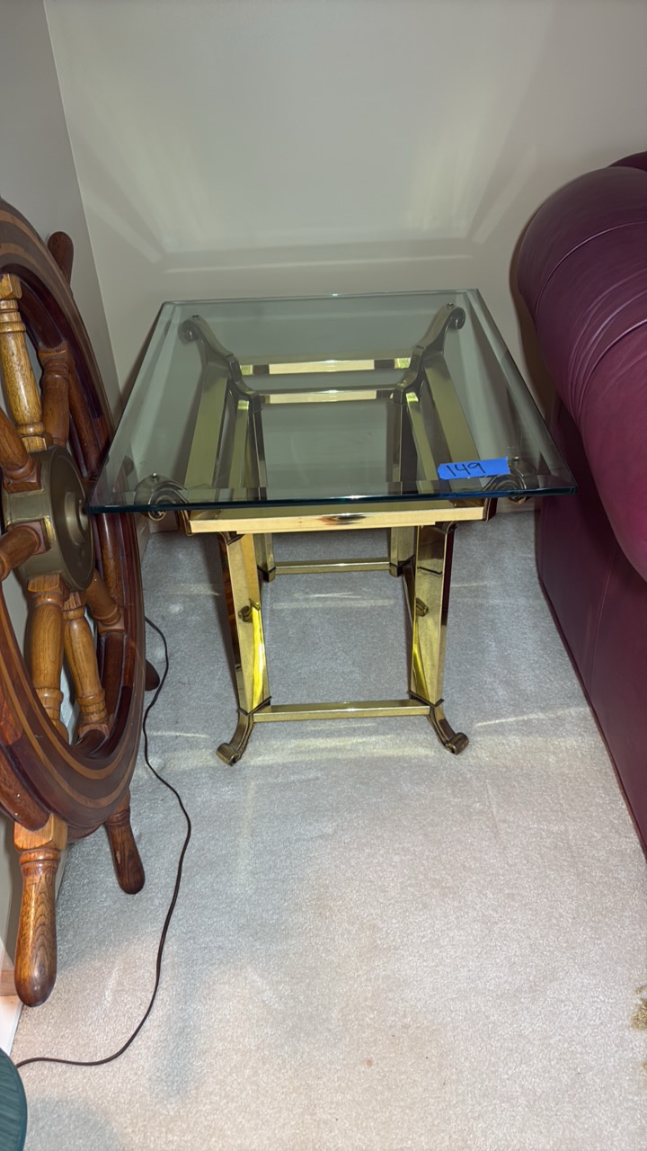 Vintage brass  glass table H21 x W22 x D27