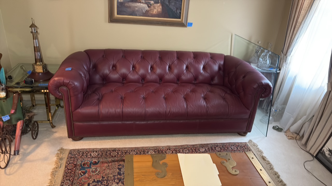 Red leather couch 7 long