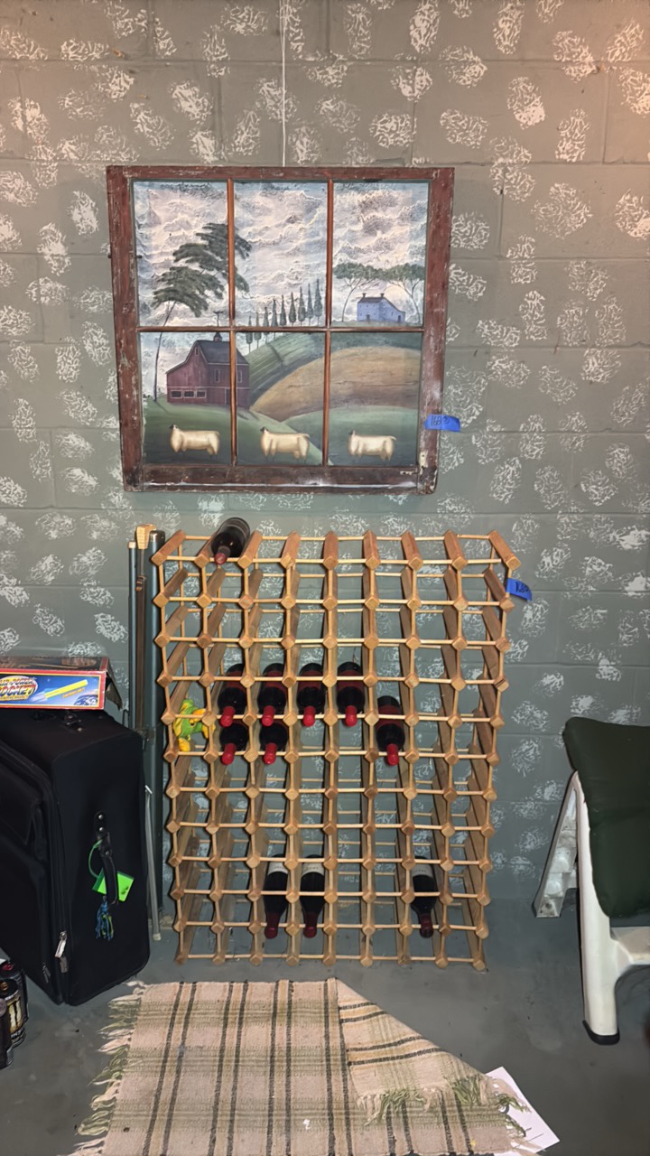 Wine free-standing rack American folk art 32 x 30