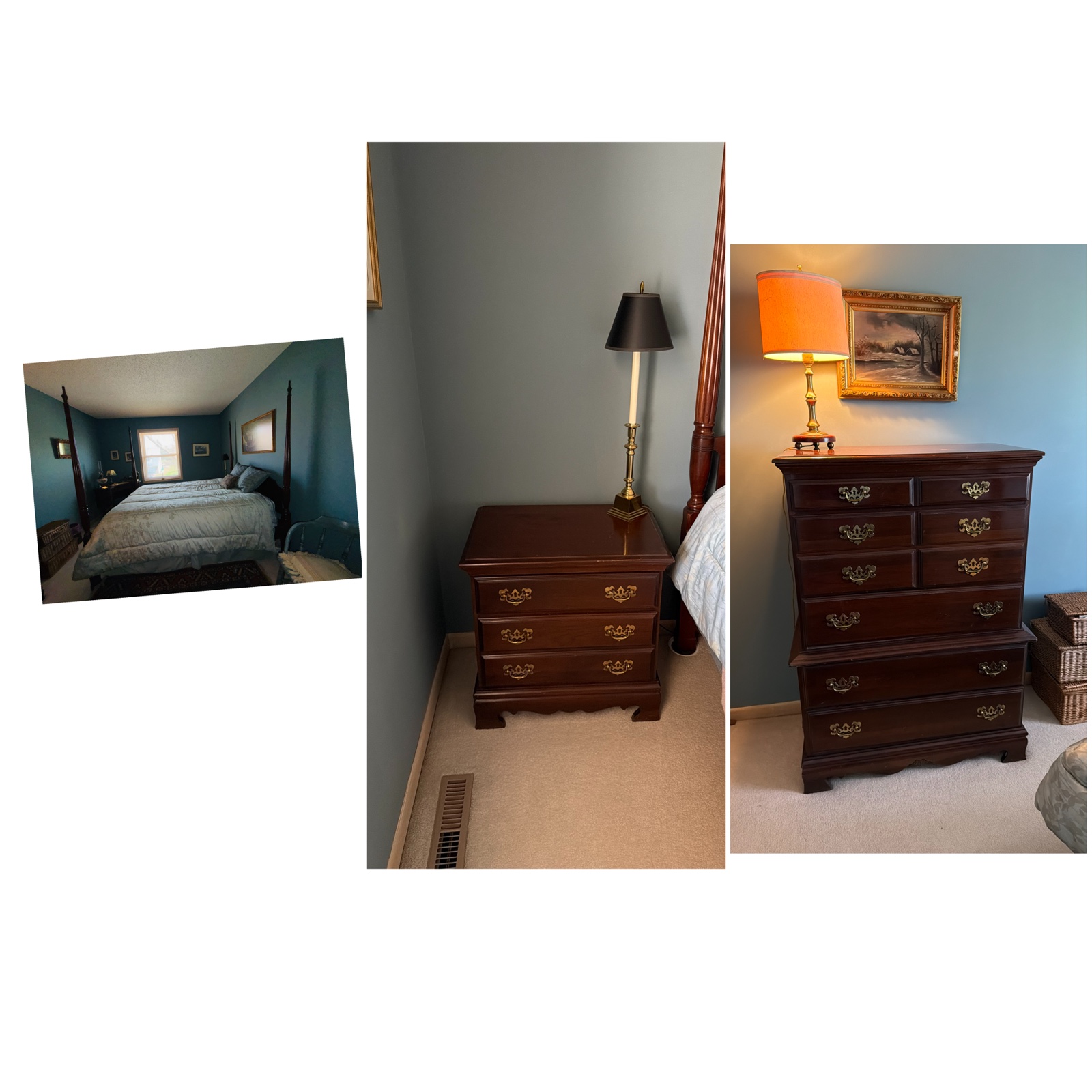 3-Piece Bedroom Suite Queen Anne Style cherry finish