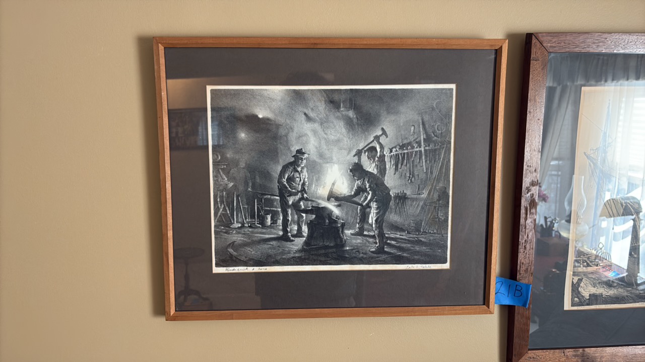 John A. Noble lithograph Blacksmith & Sons 23 x 19