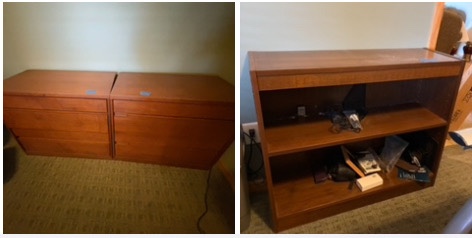(2) Wood lateral 2-drawer file cabinets and bookshelf