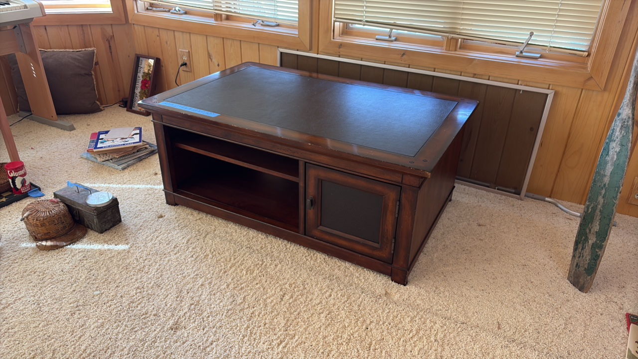 Low-profile media cabinet.