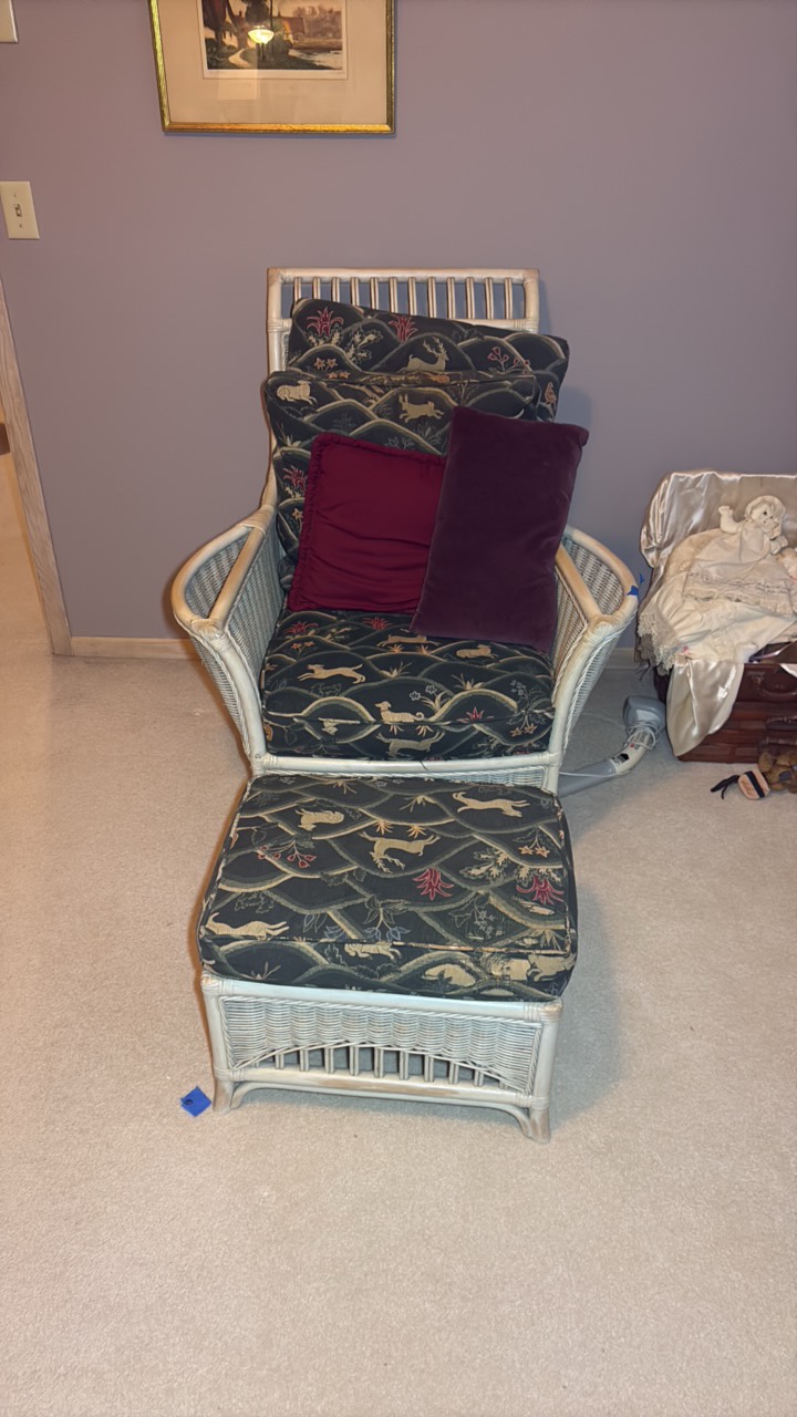 Wicker chair with matching footrest