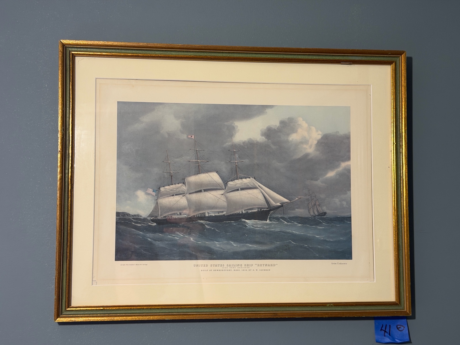 Vintage Framed print U. S. Sailing Ship Reynard