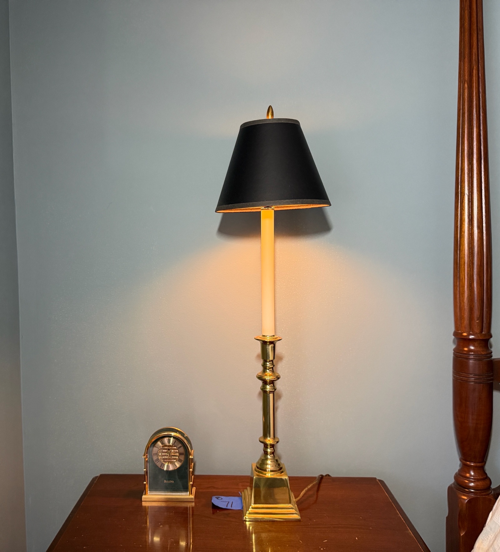 Vintage brass table lamp & Brass Bulova desk clock