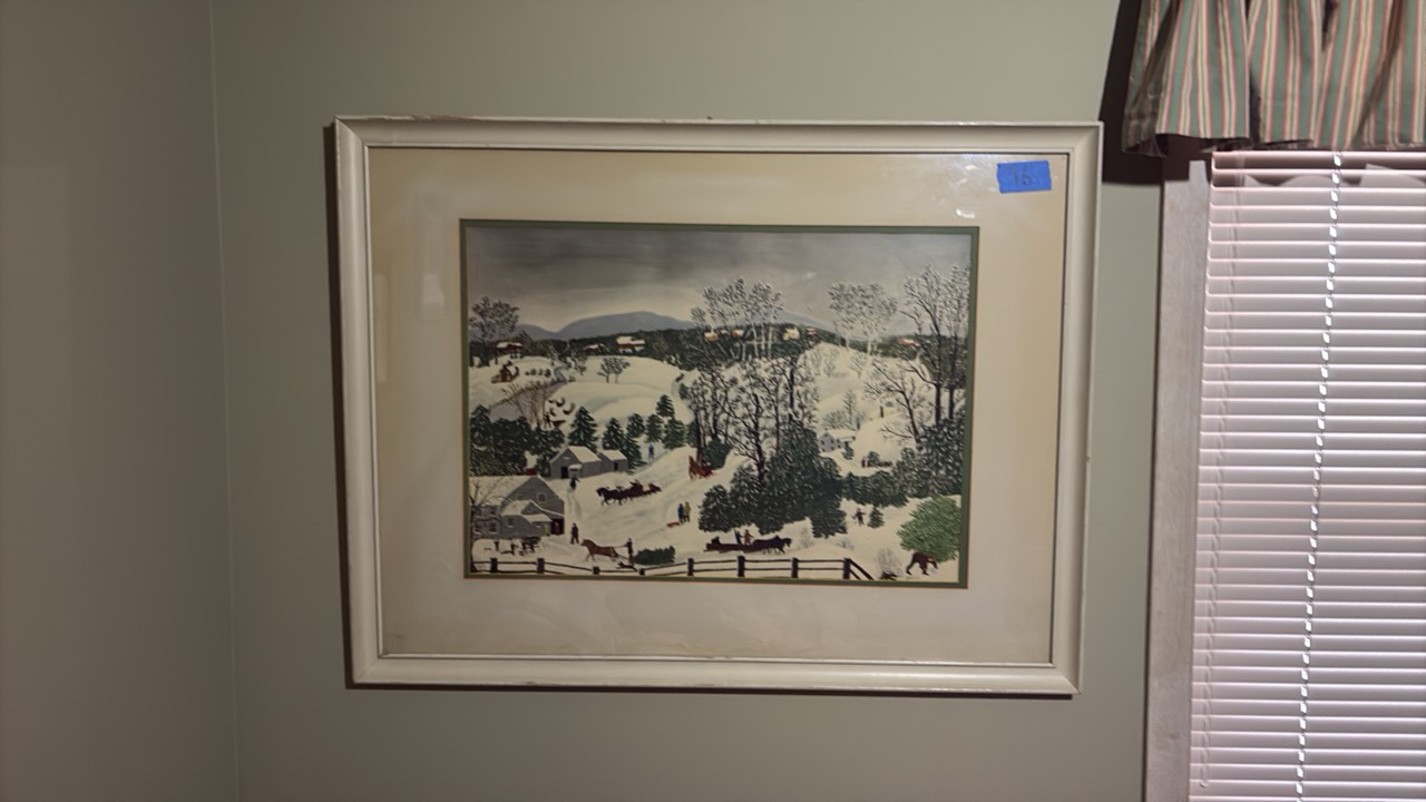 Framed and matted winter scene print 28 x 36