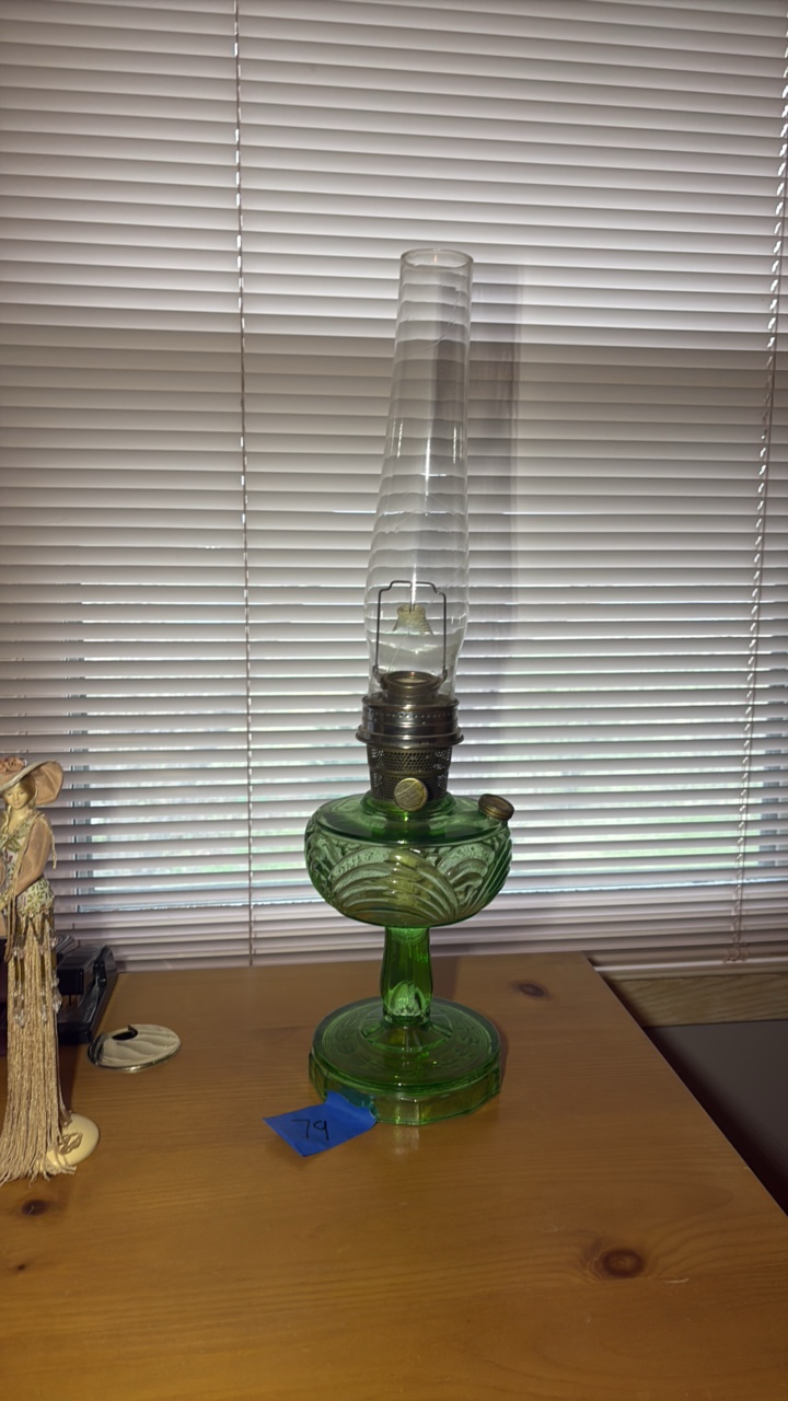 Antique Aladdin oil lamp, footed green base