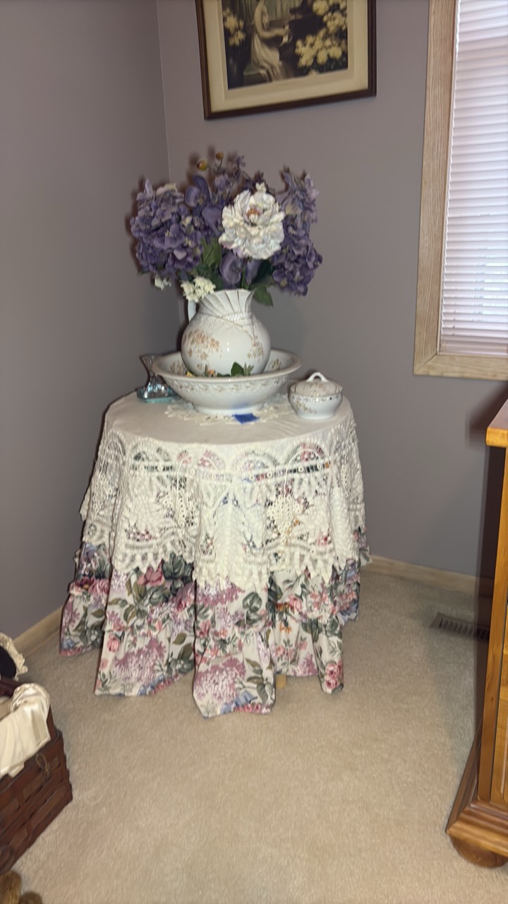 Vintage wash basin, pitcher and covered dish