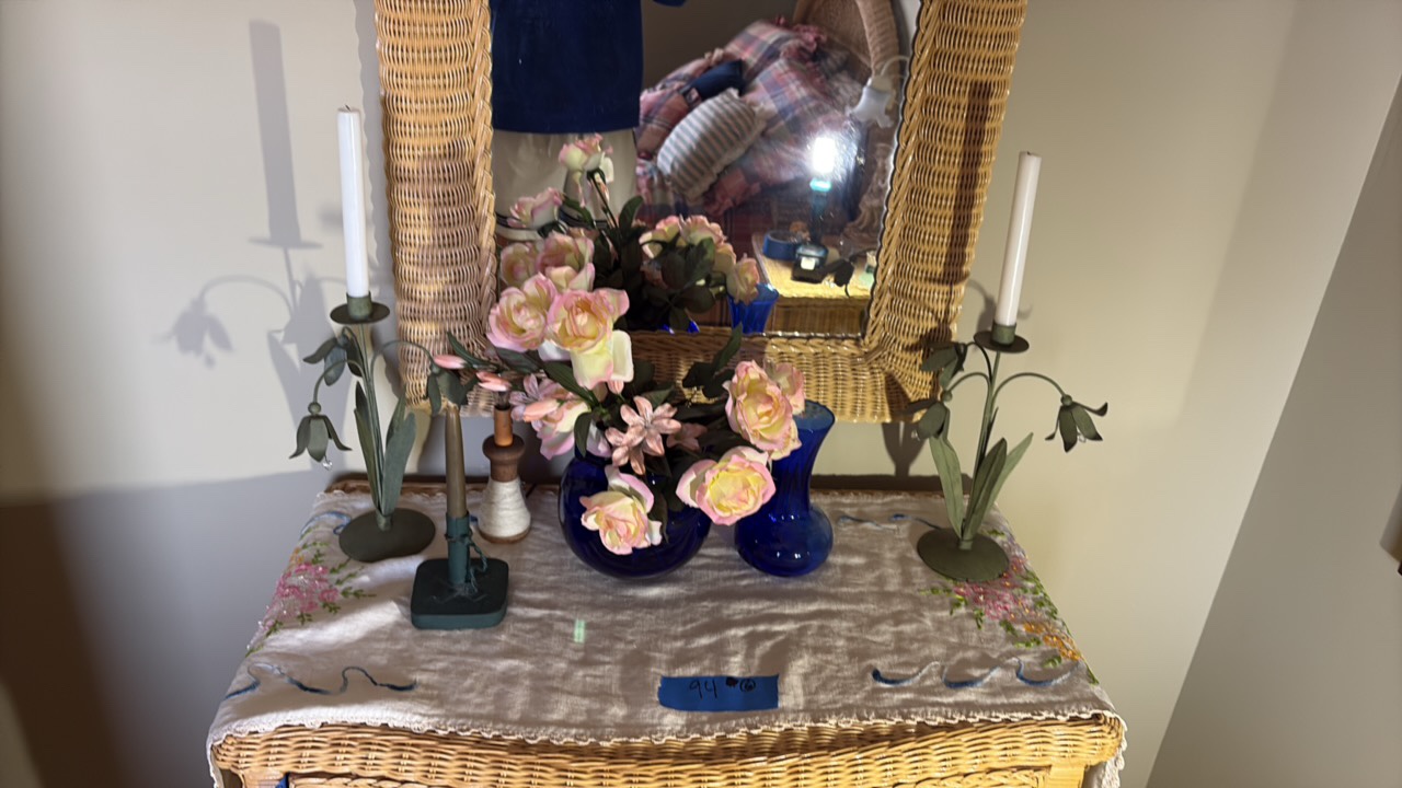 (2) Candlestick holders (2) vases (1) lamp