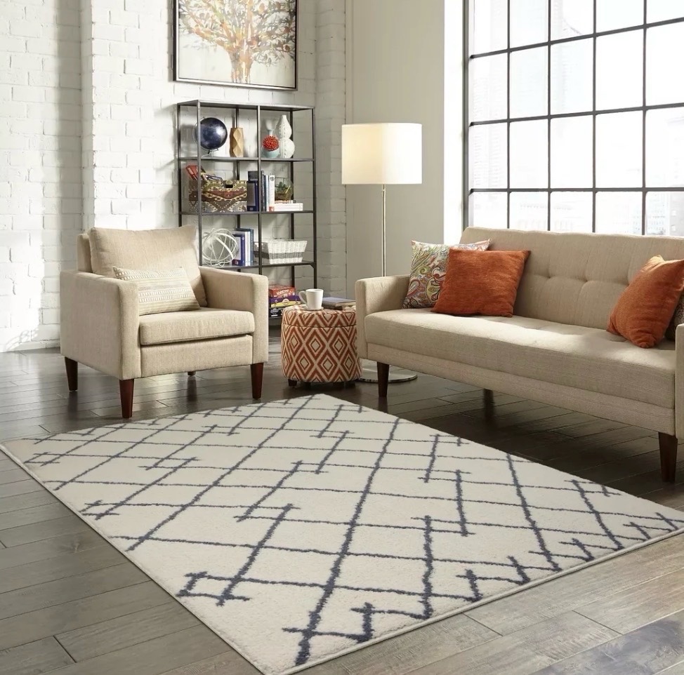 Indoor Area Rug 5-Feet X 7-Feet Cream Color With Gray Accents From Project 62 Pile 100% Olefin 5x7 Area