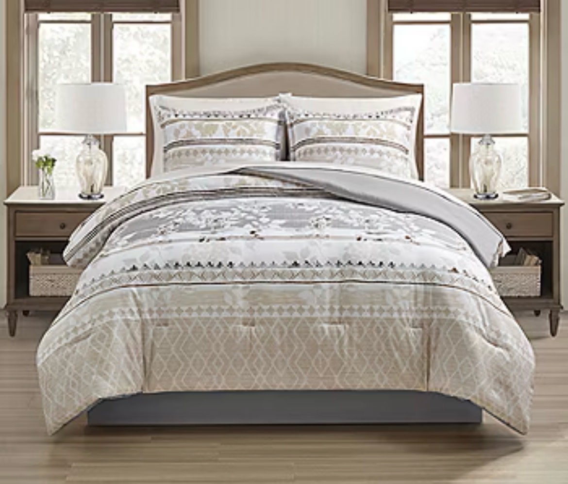 King Richmond Park Marina Stripe 8-pc. Floral Complete Bedding Set with Sheets  Comforter, 2 Shams, Flat Sheet, Fitted Sheet, 2 Pillow Cases, Bed Skirt  Retail $80