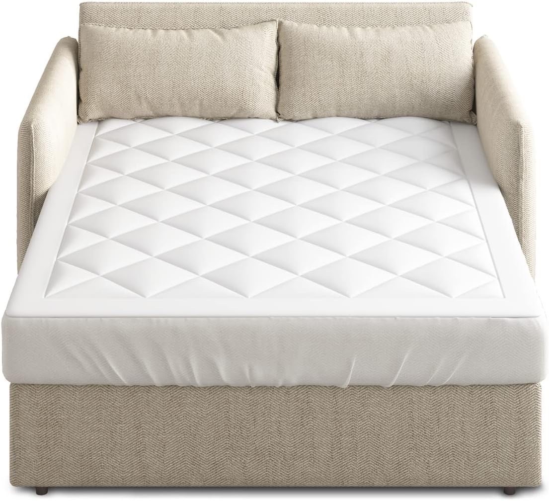 Sleep Philosophy Waterproof Sofa Bed Mattress Protector, Holden Sofa Bed Queen Mattress Pad, 3M Scotchgard, Microfiber Mattress Topper Fitted Elastic Pocket Fits Up to 8 Inch, Queen 60x72, White